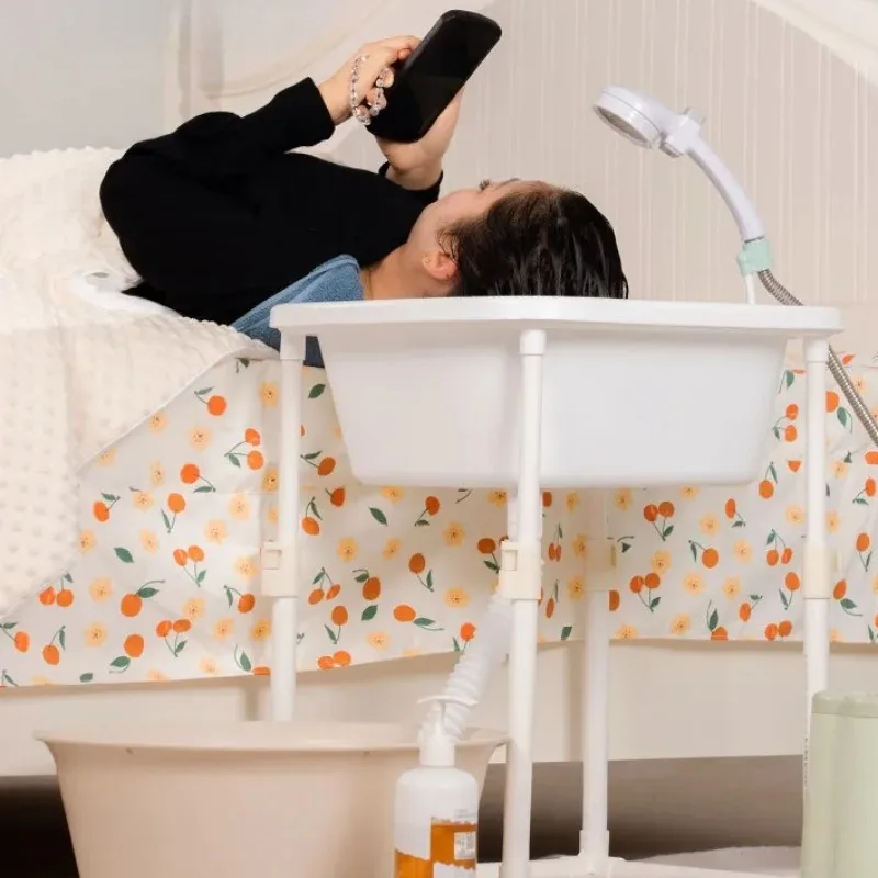 Adjustable Reclining Shampoo Basin - Large Plastic Hair Washing Bowl for Bed Bath, Elderly Pregnant Home Care Lying Wash