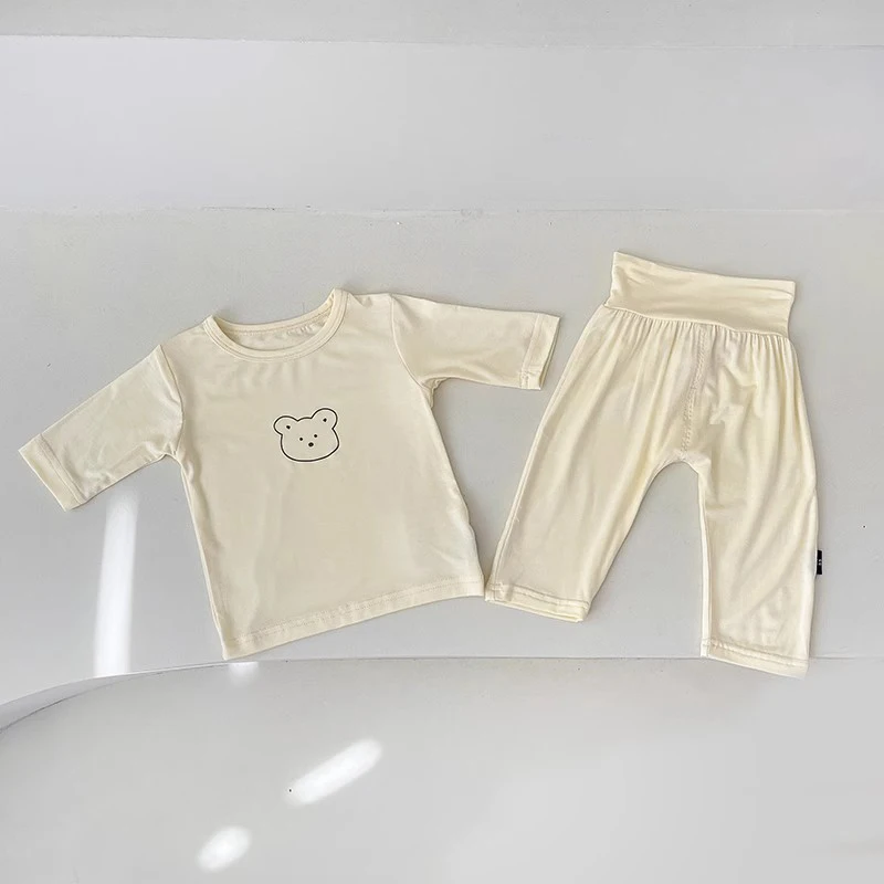 Primavera e autunno neonato bambina a maniche lunghe estate Casual elastico o-collo casa cotone Set bambino/neonato