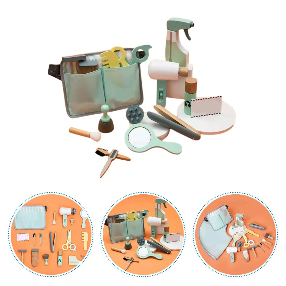 1 conjunto 1 conjunto crianças corte de cabelo jogar conjunto kit barbeiro de madeira para crianças educacional fingir jogar ferramentas ferramenta corte de cabelo de madeira