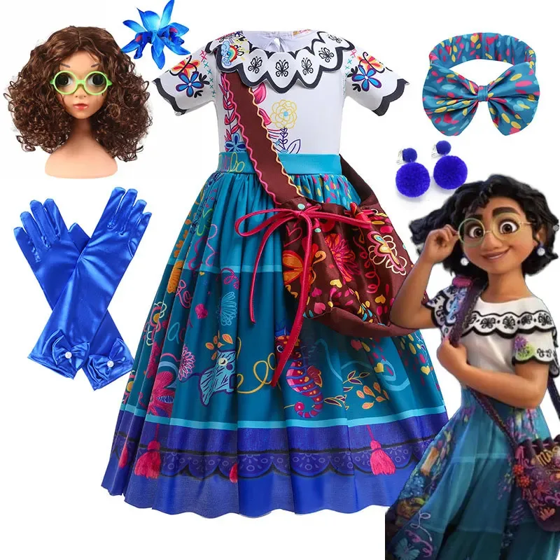 

Disney Encanto Movie Mirabel Costume Play Dress with Bag Family Madrigal Magic House Role Playing Apparel Carnival Purim Clothin