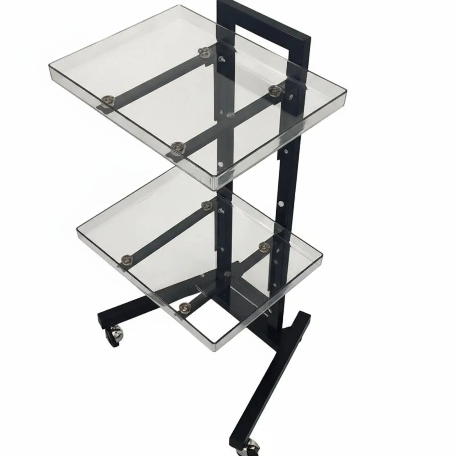 折りたたみ式サロンカート-アクリルトレイ付き-ポータブル化粧品カート-美容ツールカート-省スペース2段ローリングカート