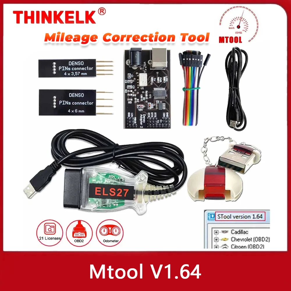 

MTool Mileage Correction Tool V1.64 Rollback Programmer KM Adjustment Software ELS27 Denso Adapter Pin Wire Support by OBD M-bus