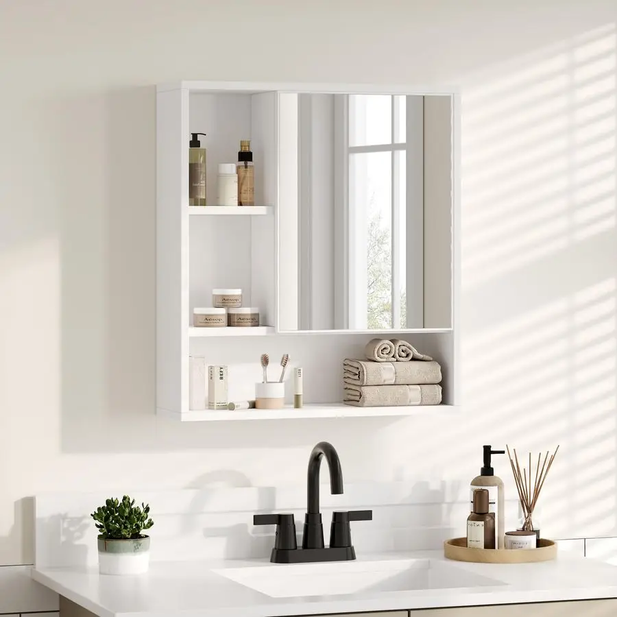 Bathroom Wall Mirror Cabinet, Medicine Cabinet with Single Door and Adjustable Shelf, Over The Toilet Space Saver Storage Cabine