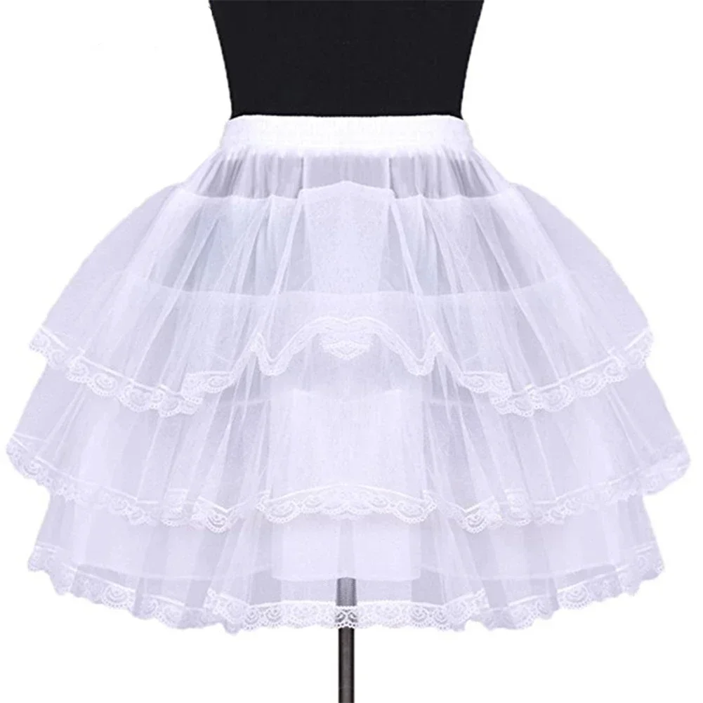 Spring Fashion White Black Puffy No Hoop 3 Layers Lace Edge For Short Ball Dresses Tulle Petticoat