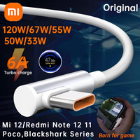 Xiaomi 120w 67w Cable Original 6A 90 Degree Type C Turbo Charge Mi 12 11 Charing Cabos Redmi Note 10 Poco F4 Blackshark 5 Cabel