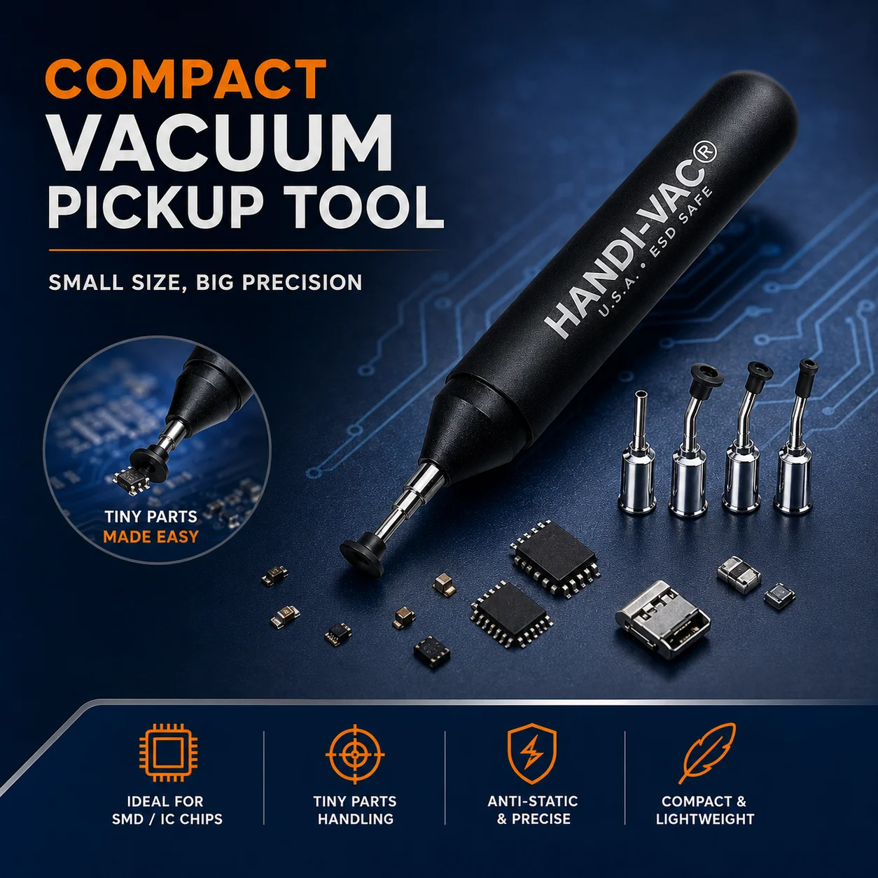 Handi-VAC Anti-Static Mini Vacuum Suction Pen, SMT SMD IC BGA Chip Pickup Tool, Soldering Repair Vacuum Picker