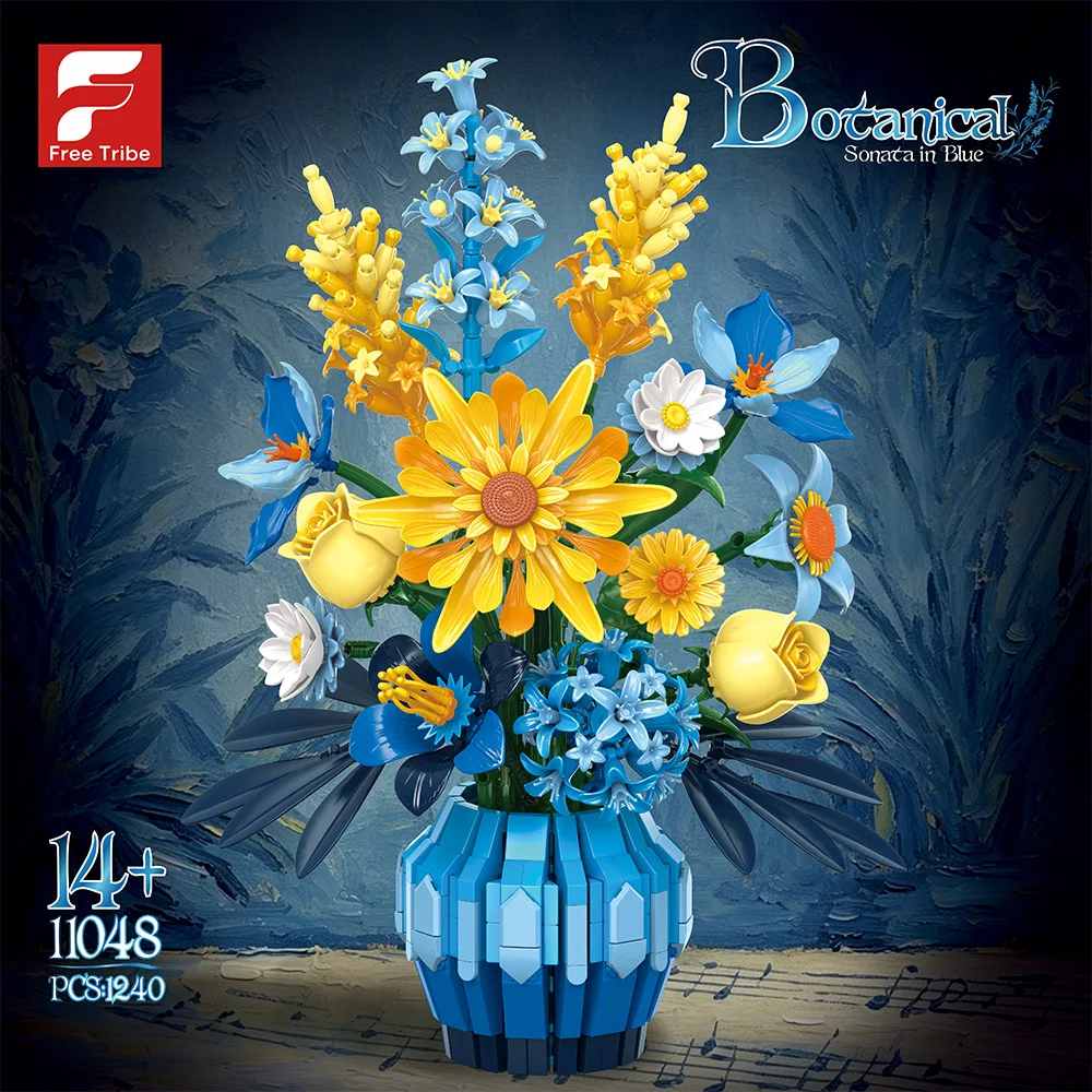 1240-teiliger Blumenvase-Baukasten mit Rosen, Hortensien und Gerbera-Sträußen, Modellbausteine als Schreibtisch-Dekoration, Puzzle-DIY-Spielzeug, Romantisches Geschenk