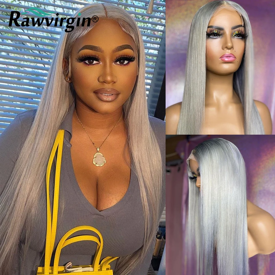 

13x4 Human Hair Wig Lace Frontal Wig 32 Inch Silver Grey Colored Natural Black Lace Front Wig Grey Wig Brazilian Remy Wigs