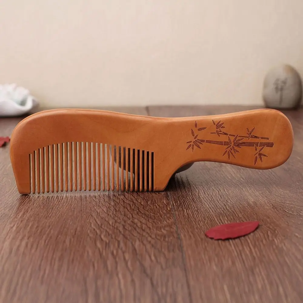 2pcs Anti-static Peach Wood Comb Head Massage Handcrafted Hair Comb Hair Styling Tool Fine Tooth Comb
