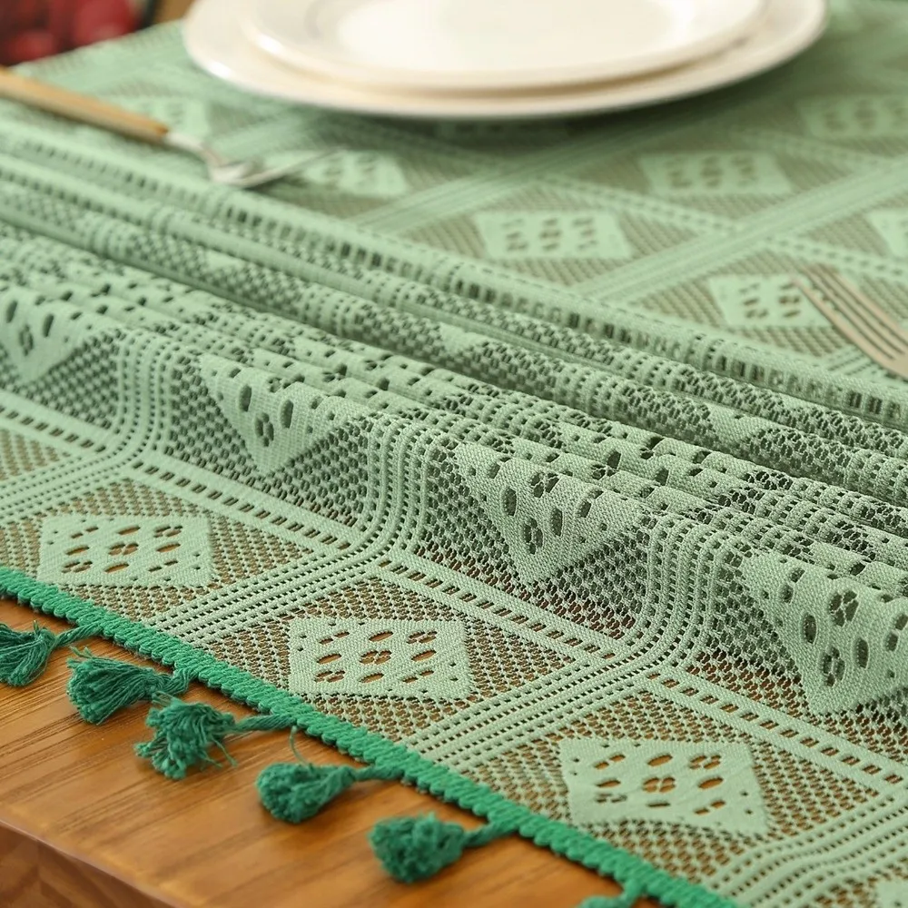 Rectangular Hollowed Out Tablecloth Dust-Resistant Non-Slip Retro Tablecloth Checkered Pattern Dustproof Table Cover Cloth Party