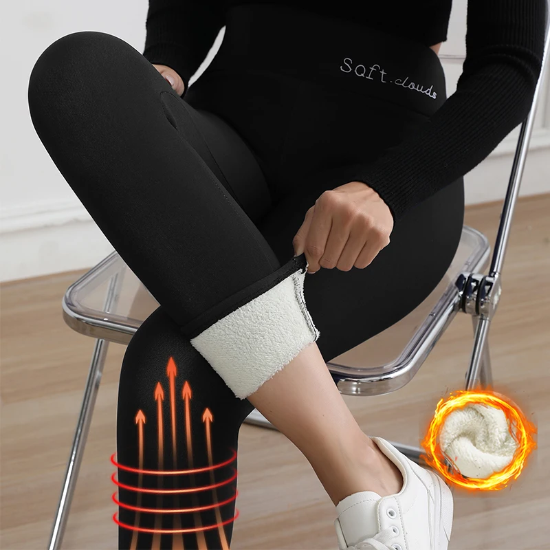 S-XL осенне-зимние женские флисовые леггинсы с вышивкой букв, теплые бархатные утепленные колготки с высокой талией, подтягивающие ягодицы, повседневная одежда