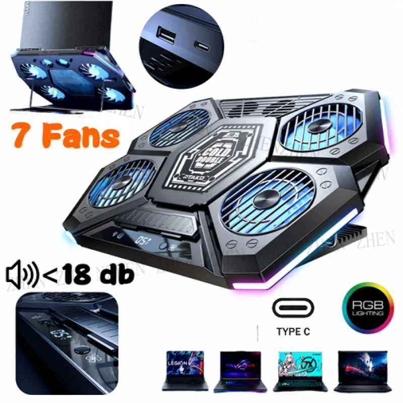 Y FOR  Laptop Cooler Universal Radiator 7 Cooling Fan Stand Adjustable Gaming iPad PC
