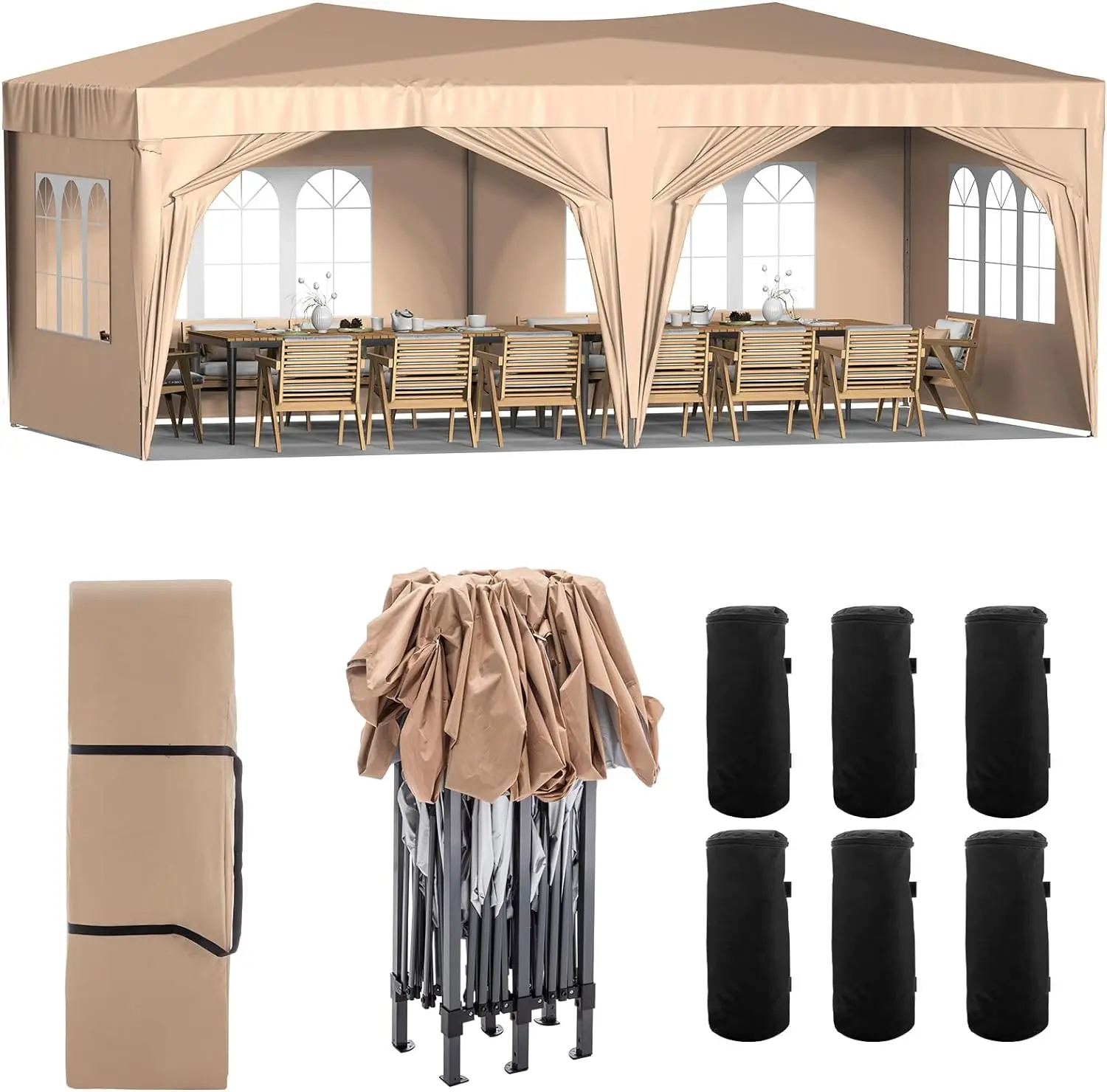 Pop Up Canopy Tent with 6 Sidewalls, Portable Party Canopy with 6 Weight Bag, Outdoor Easy Up Canopy for Wedding Backyar