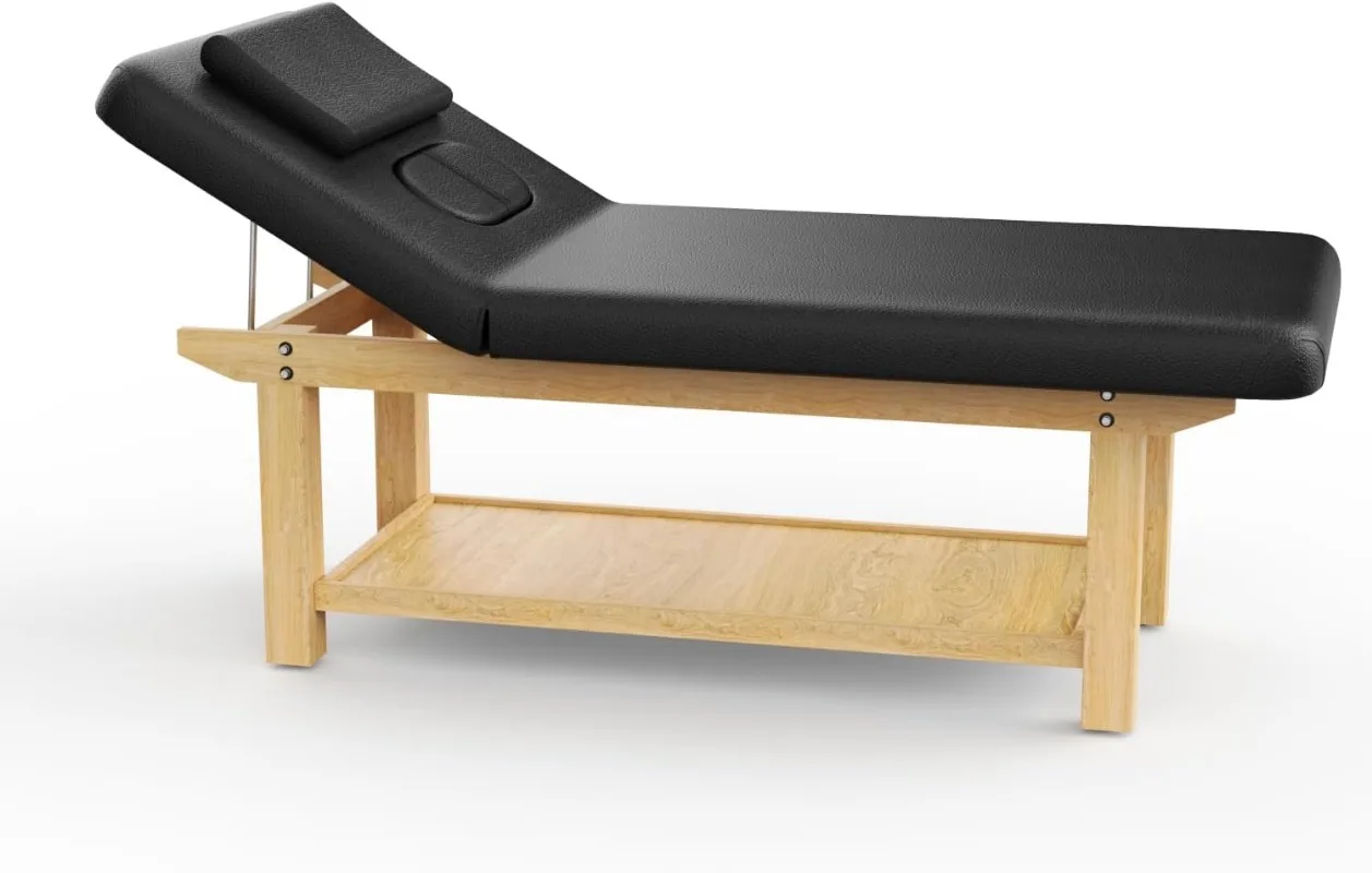 Wood Stationary Massage Table for Treatment Table Physical Therapy Table Spa Facial Bed, PU Leather 31.5'' W × 75'' L Heavy Duty