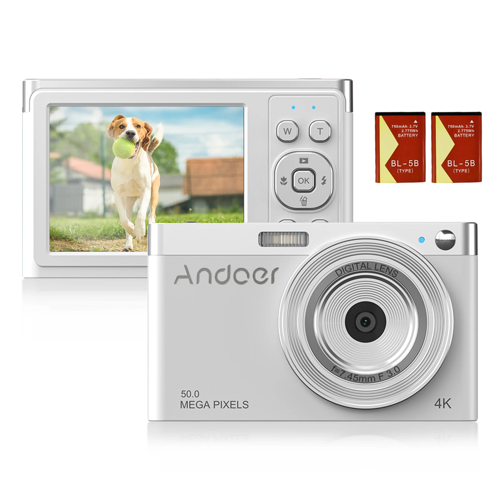 Andoer Compact 4K Digital Camera Video Camcorder 50MP 2.88Inch IPS Screen Auto Focus 16X Zoom Anti-shake Face Detact