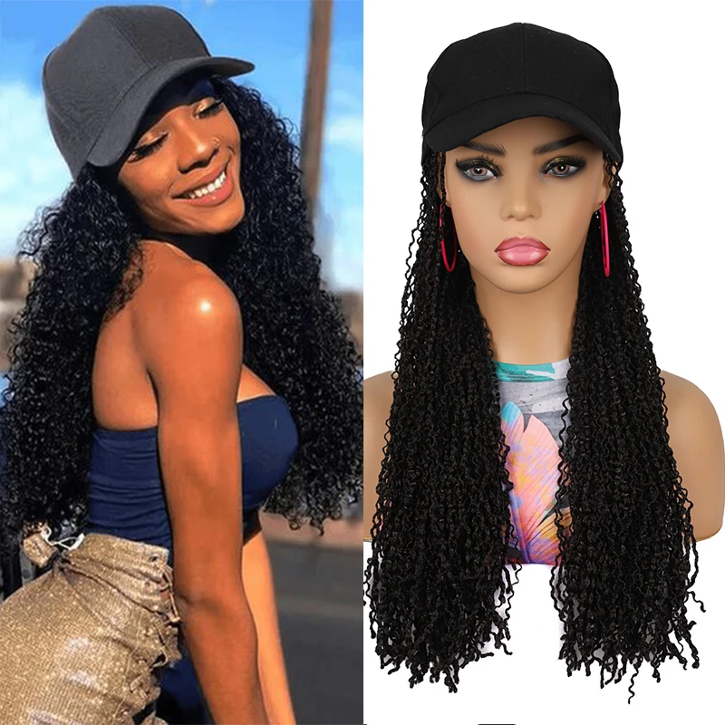 

16inch Box Braid Hair Extensions with Hat Baseball Cap Hat Wig Synthetic Zizi Braiding Hair With Cap Soft Wigs for Women Girls