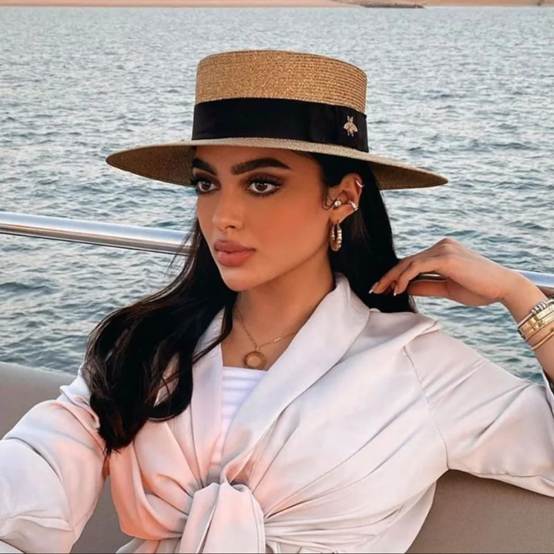 chapeu-de-verao-bee-chapeu-de-palha-com-topo-plano-chapeu-de-palha-frances-elegante-para-mulheres-chapeu-de-sol-para-ferias-ao-ar-livre-chapeu-de-verao-모자-gorras-praia