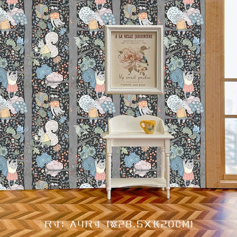 4pcs Dollhouse Wallpaper Sticker Wall Kitchen Living Room Bedroom Floor Stickers Miniature Doll