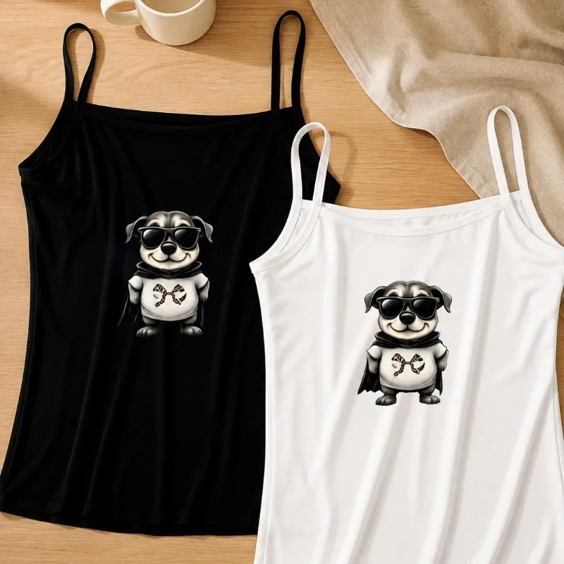 Halloween Camisole Tank Top Vampire Dog Print Sleeveless Stretch Vest Casual Summer Top for Holiday Daily Wear