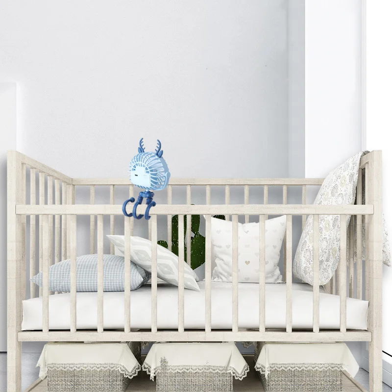 Mini Stroller Fan Baby Bed Car Seat Hanging Winding Fan Warm Night Light Design Portable USB Rechargeable Fan