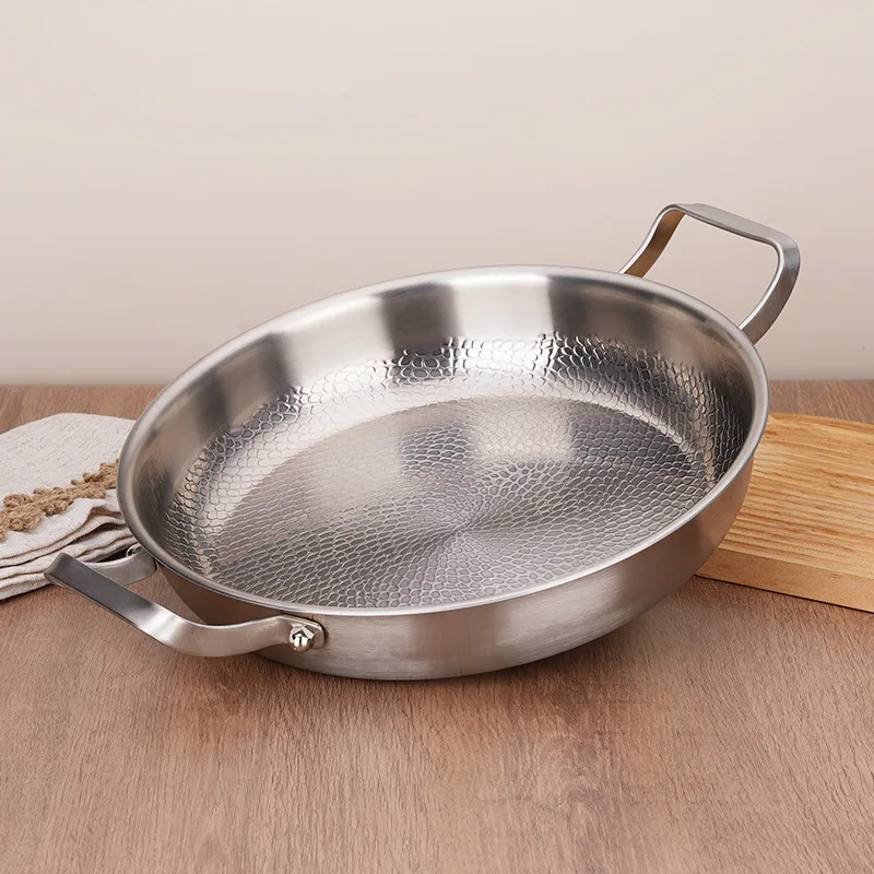 

Titanium hammer pattern double ear frying pan for home use, uncoated flat bottomed frying steak, non stick pan
