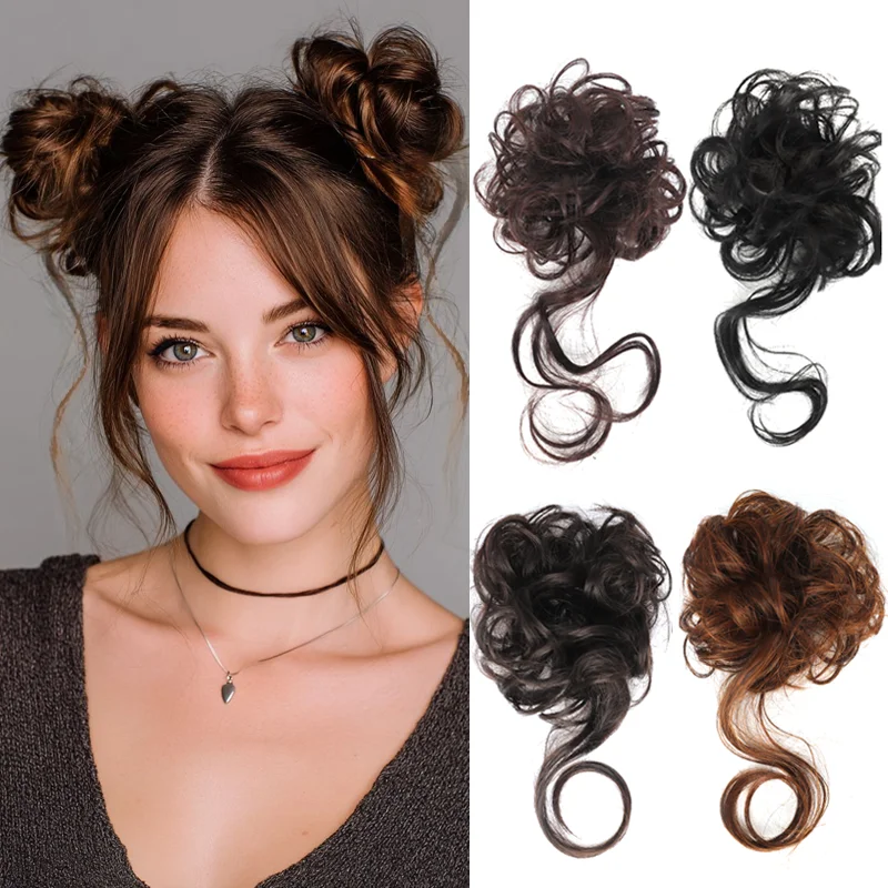 

4inch Synthetic Hair Bun Extension Elastic Band Chignon Heat Resistant Hairpeice Natural Messy Bun Easy to Wear for women