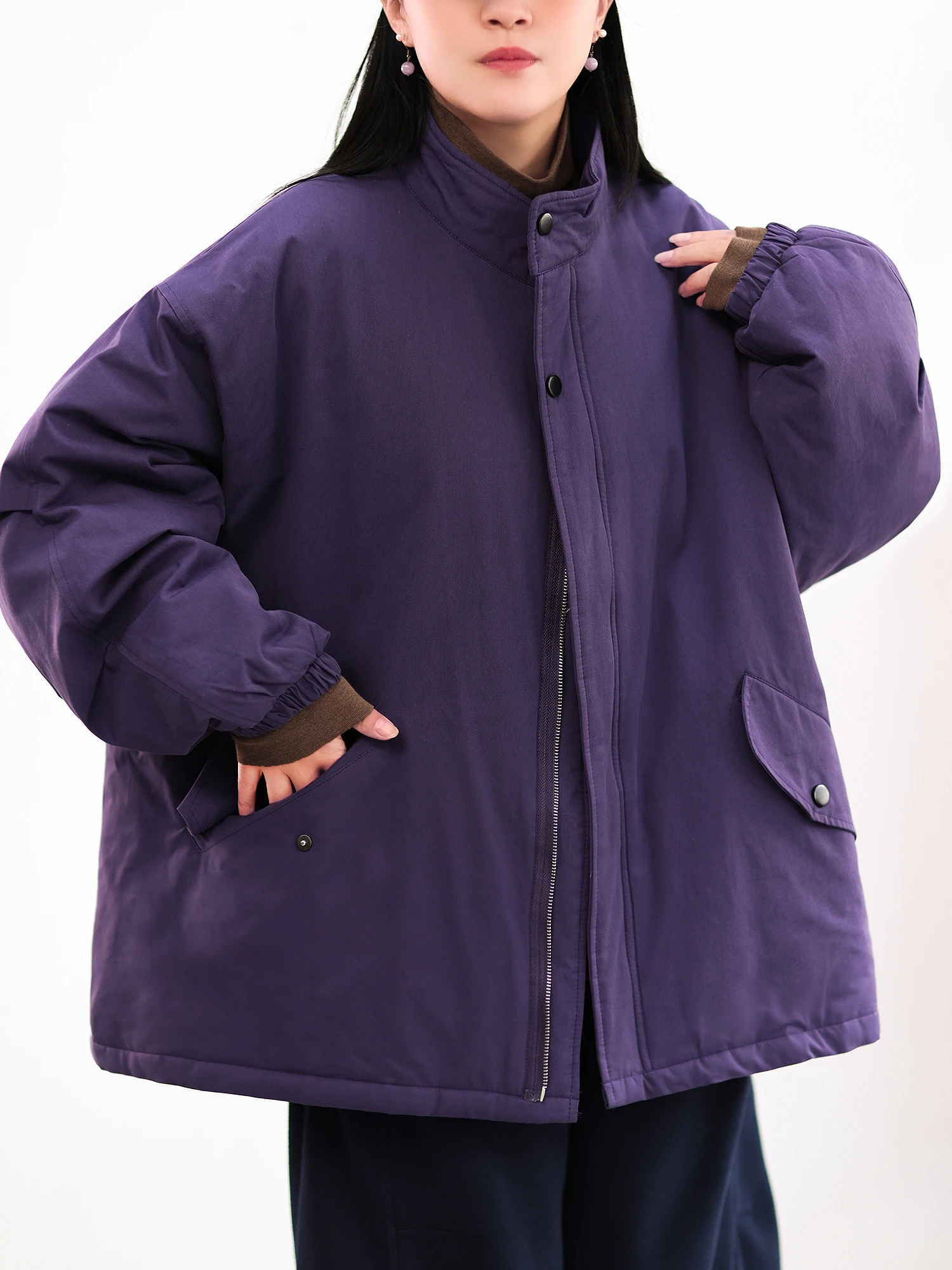 

Осень-зима 2022, новая женская пуховая хлопковая куртка с воротником-стойкой, свободная хлопковая куртка большого размера для рабочей одежды