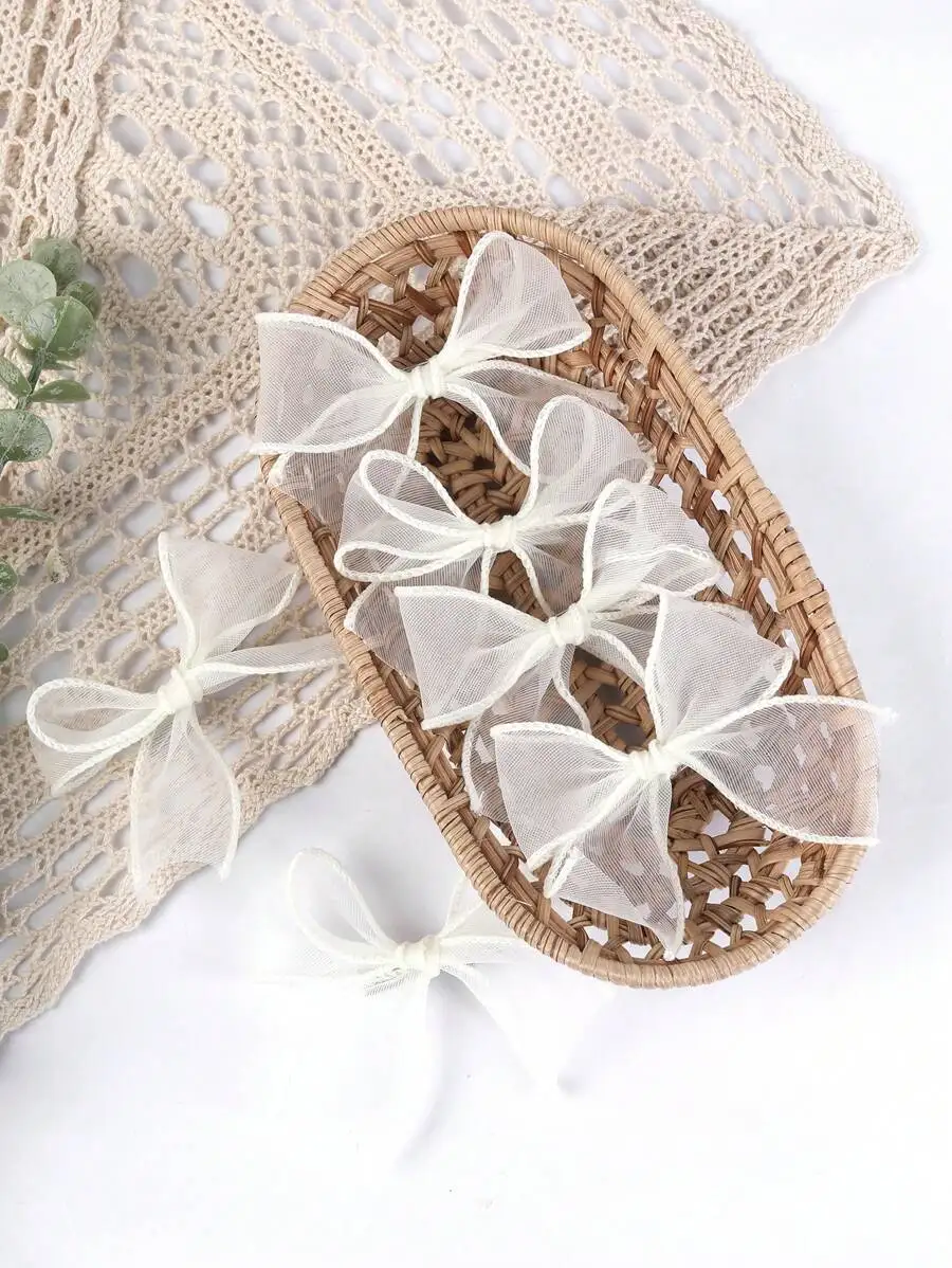 

6pcs Ivory Chiffon Bow Hair Clips For Women Elegant Wedding Party Accessories