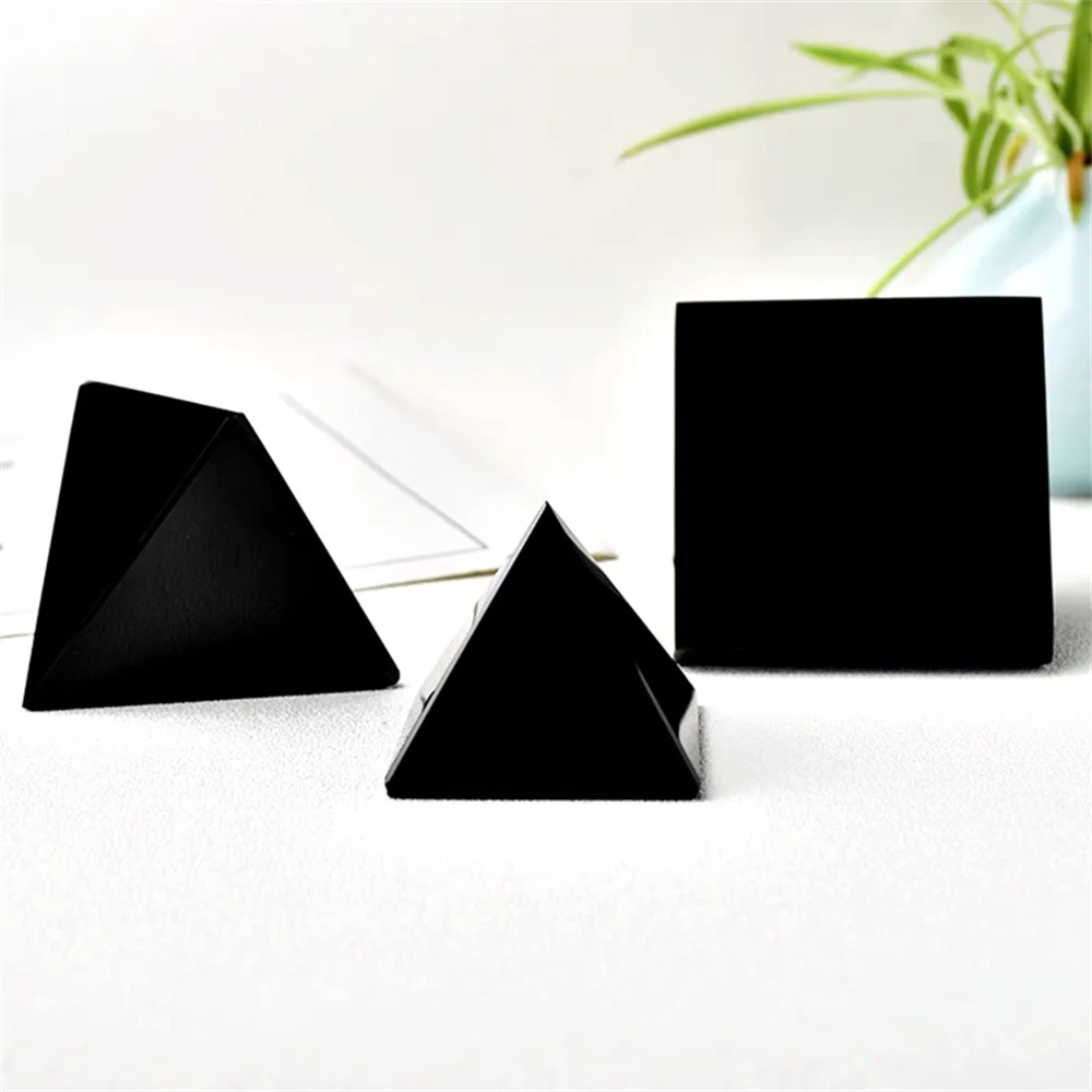 1PC Natural Black Obsidian Crystal Pyramid Energy Generator Natural Quartz for Chakra Reiki Home Decor Black Solid Stone