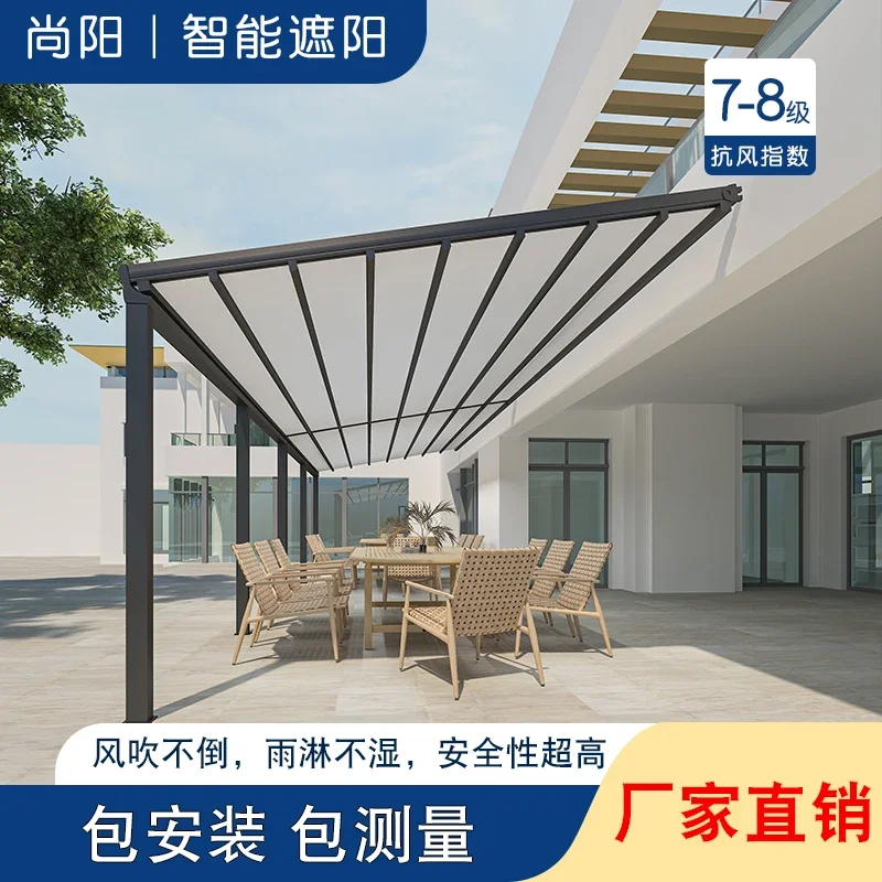 Sun room, electric canopy, folding telescopic shed, awning, outdoor balcony, villa courtyard roof awning