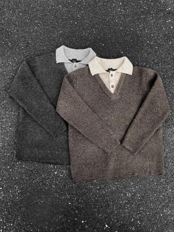 

Color Blo Knitted Sweater Collar Thiened Loose Men's Winter Faion Casual Long Sve Sweater Couple's Knitwear
