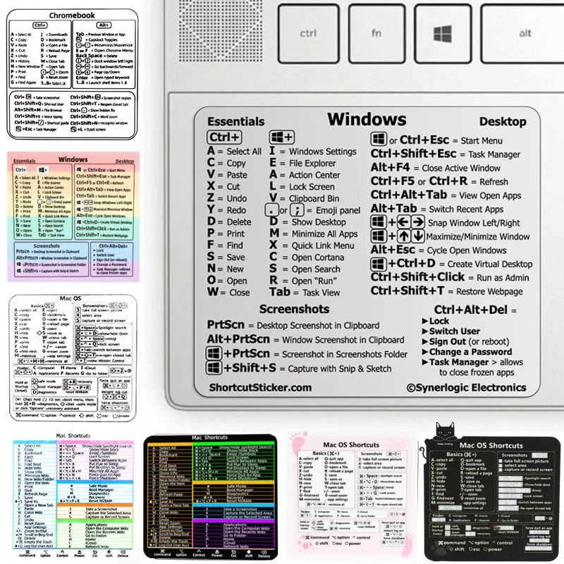 Pegatina de atajo para PC y ordenador portátil, pegatina de atajo para teclado de ordenador de referencia para Apple Mac Chromebook Window PS Photoshop