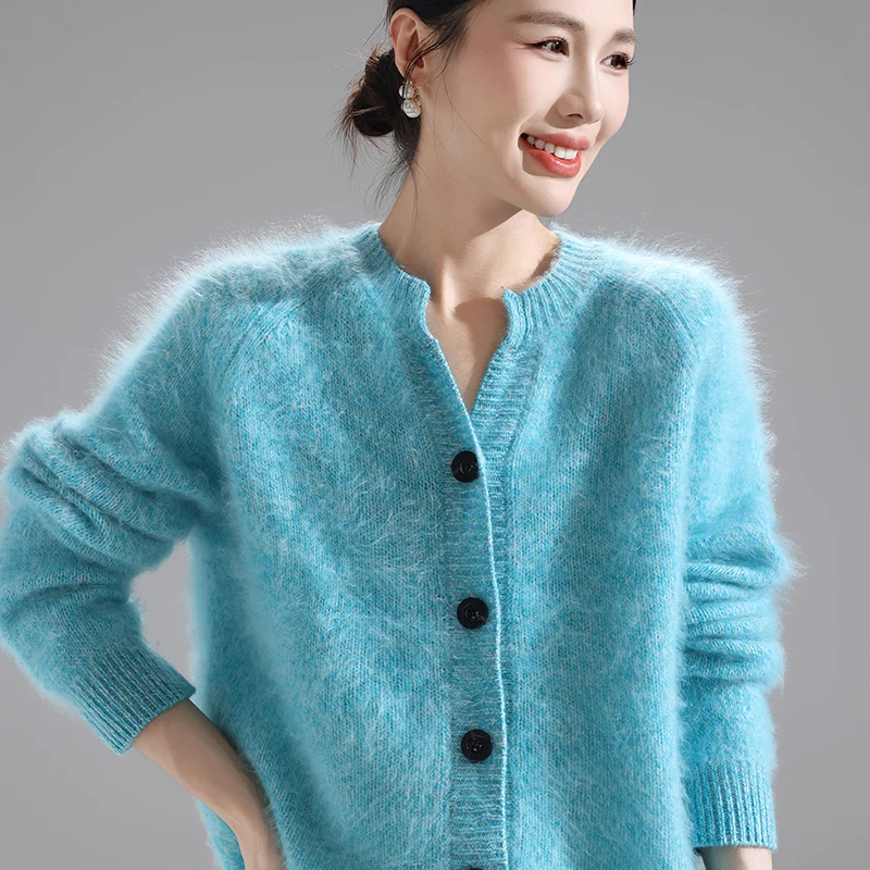 

Quality Women's 100% Merino Wool Autumn Winter Long Sleeved Fleece Cardigan Thick Casual Sweater Soft Lazy Simple Knitted Top