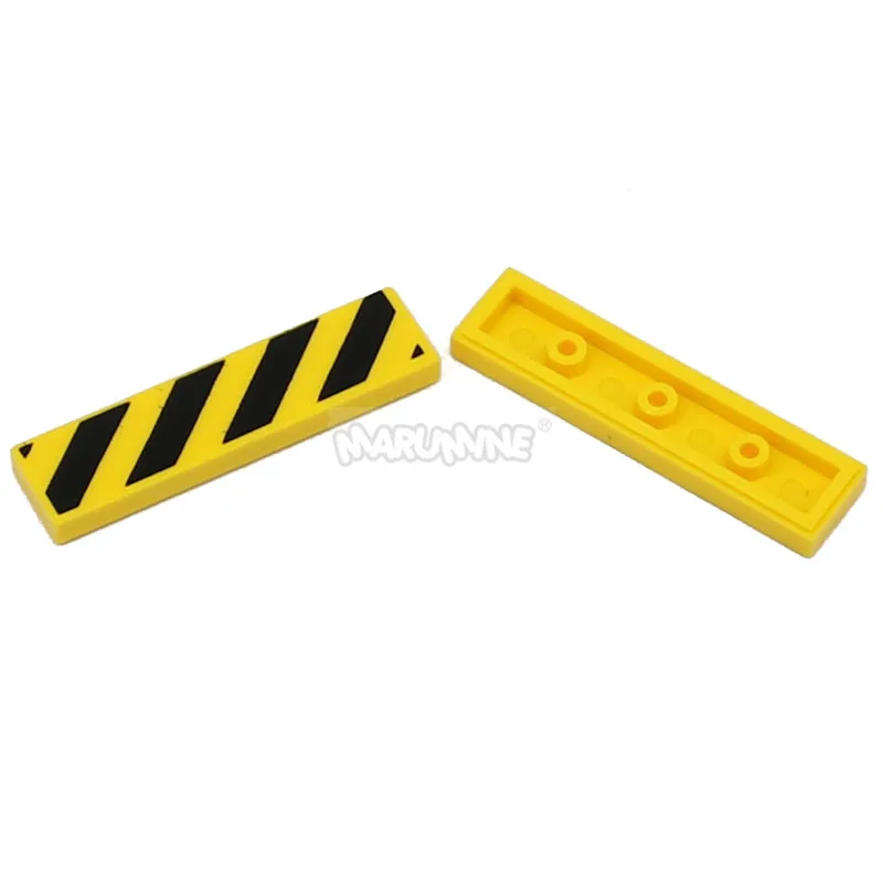 Marumine 1x4 Tile Warning Signs 20PCS MOC Bricks Danger Stripe Part Build Block Accessories Fit with 2431 p52 Plate Barricade