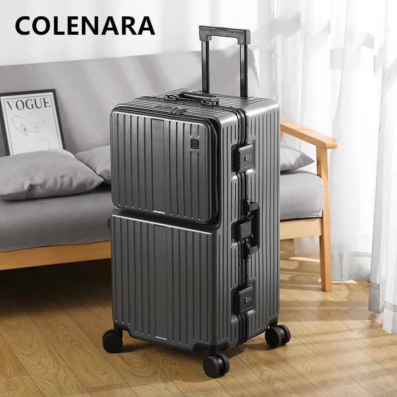 COLENARA 알루미늄 프레임 가방 전면 개방형 대용량 트롤리 케이스 26 "28" 30 인치 가족 여행 필수품 노트북 수하물
