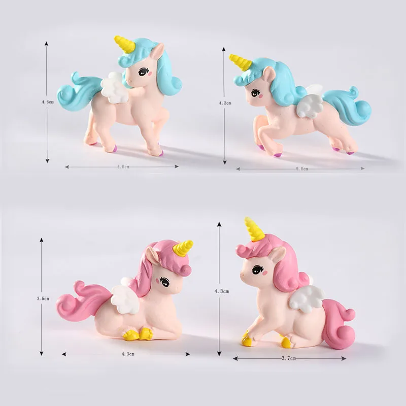 4pc Cute Unicorn Animal Creative Cartoon Figure Ornament Miniature PVC Craft DIY Accessories Decoration