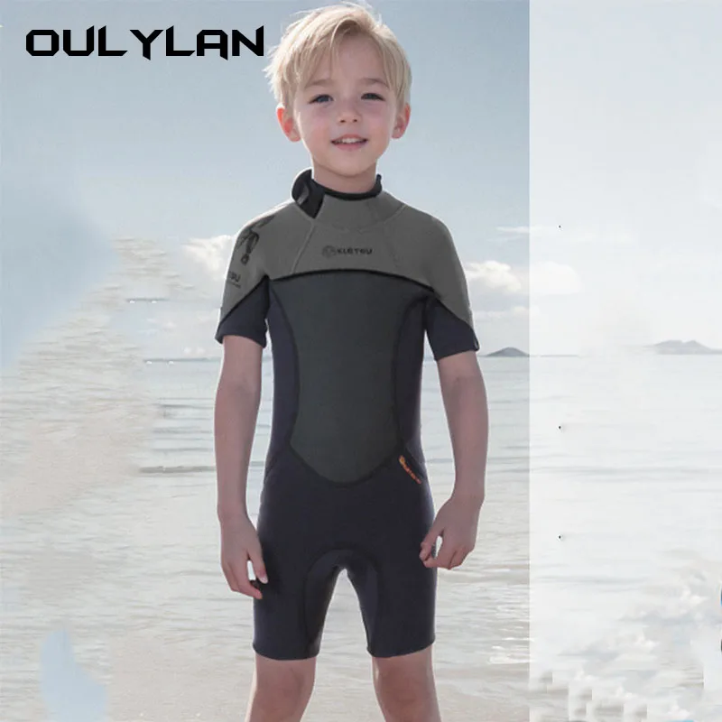 Children's 2.5MM Neoprene Shorty Wetsuit Boys Girls Short Sleeve Swimsuit Kids One-piece Diving Swimming Surfing Snorkeling Suit