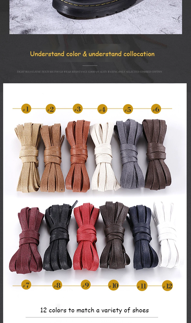 1 Paar 0,8 cm gewachste Baumwolle, breit, flache, wasserdichte Schnürsenkel, Unisex-Schnürsenkel, Stiefel, lässige Turnschuhe, Schnürsenkel, Lederschnürsenkel – Detail 2