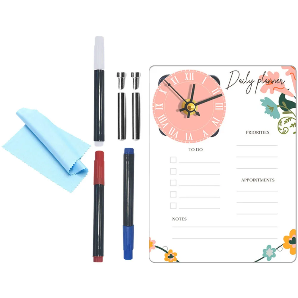 1 مجموعة 1 مجموعة الاكريليك الدائمة مذكرة مجلس ساعة شفافة مكتب الجاف محو السبورة لمكتب منظمة المنزل متعددة الوظائف