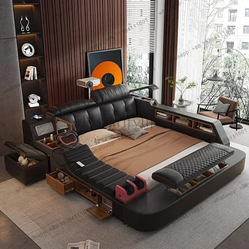 

Modern Double Bed Girls Design Smart Bedroom Queen King Size Bed Beauty Sleeping Princess Leather Cama Lounge Suite Furniture