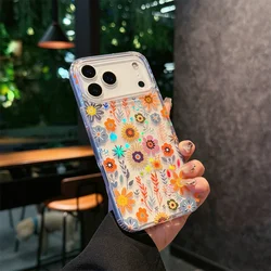 Laser Flowers Transparent Case for iPhone 17 Pro Max/16/15/14/13/12/11 Airbag Shockproof Hard PC Protection Funda iPhone 17 Air