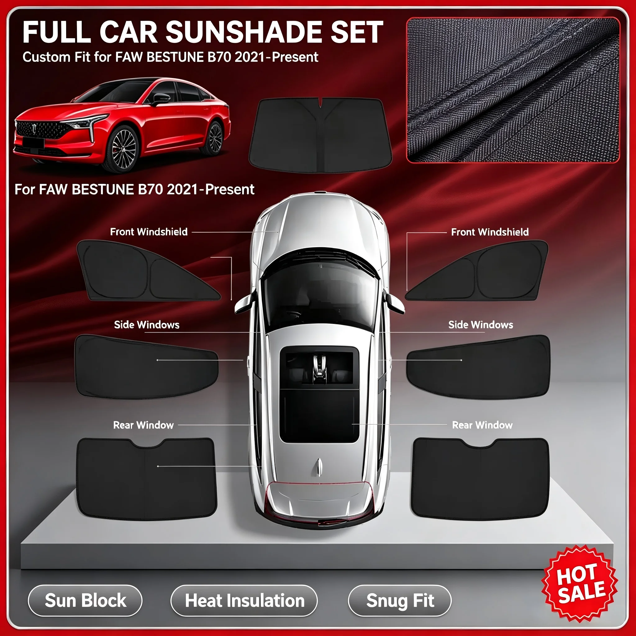 Full Set Privacy Window Sunshade For FAW BESTUNE B70 2021-2026 Anti-UV Heat Insulation Auto Interior Shades