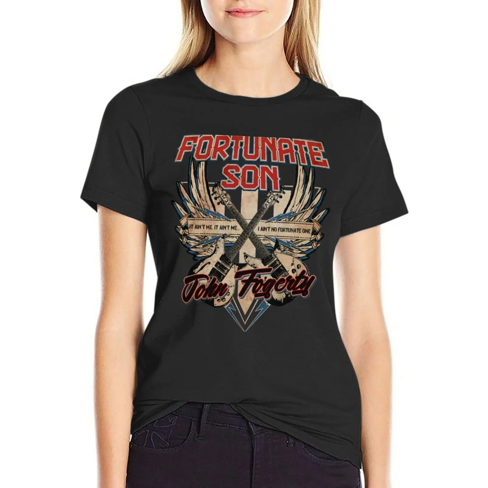 John Fogerty Fortunate Son Fitted Jersey T-Shirt heavyweights cute tops oversized workout shirts for Women