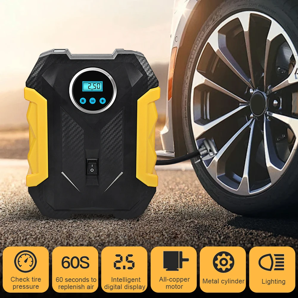 

Электрический воздушный компрессор 150PSI с LED-подсветкой и цифровым дисплеем для накачивания шин автомобиля, велосипеда и мячей