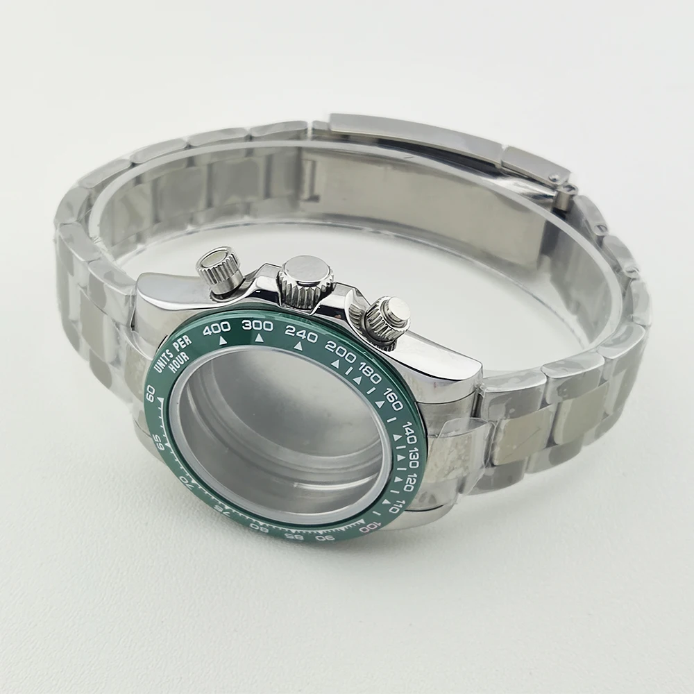 Caja de reloj de 39,3mm, caja VK63, cristal de zafiro, caja de acero inoxidable/pulsera, accesorios de reloj, resistente al agua para movimientos VK63 VK64