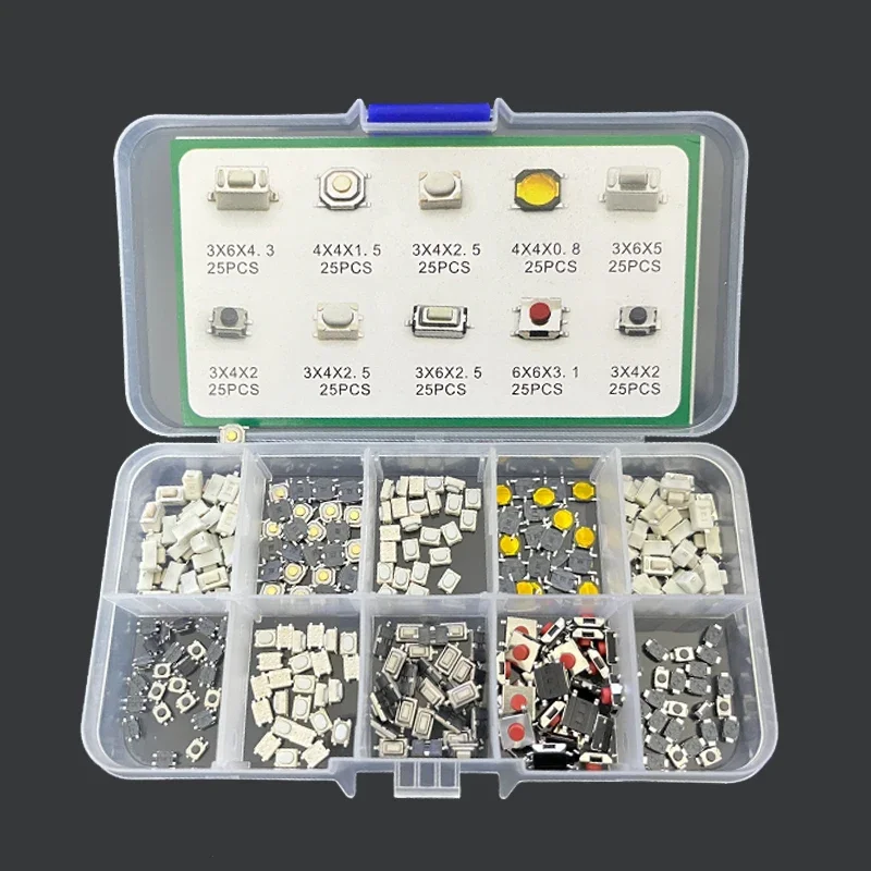 100/250 Pcs 10 Types Tactile Push Button Switch Car Keys Remote Control Keys Button Touch Microswitch Kit