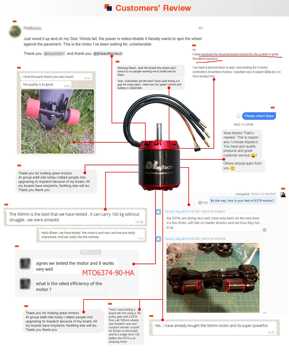 6365 190KV Electric Mountainboard All Terrain High Power Brushless Outrunner Motor for Electric Skateboard Cable Camera