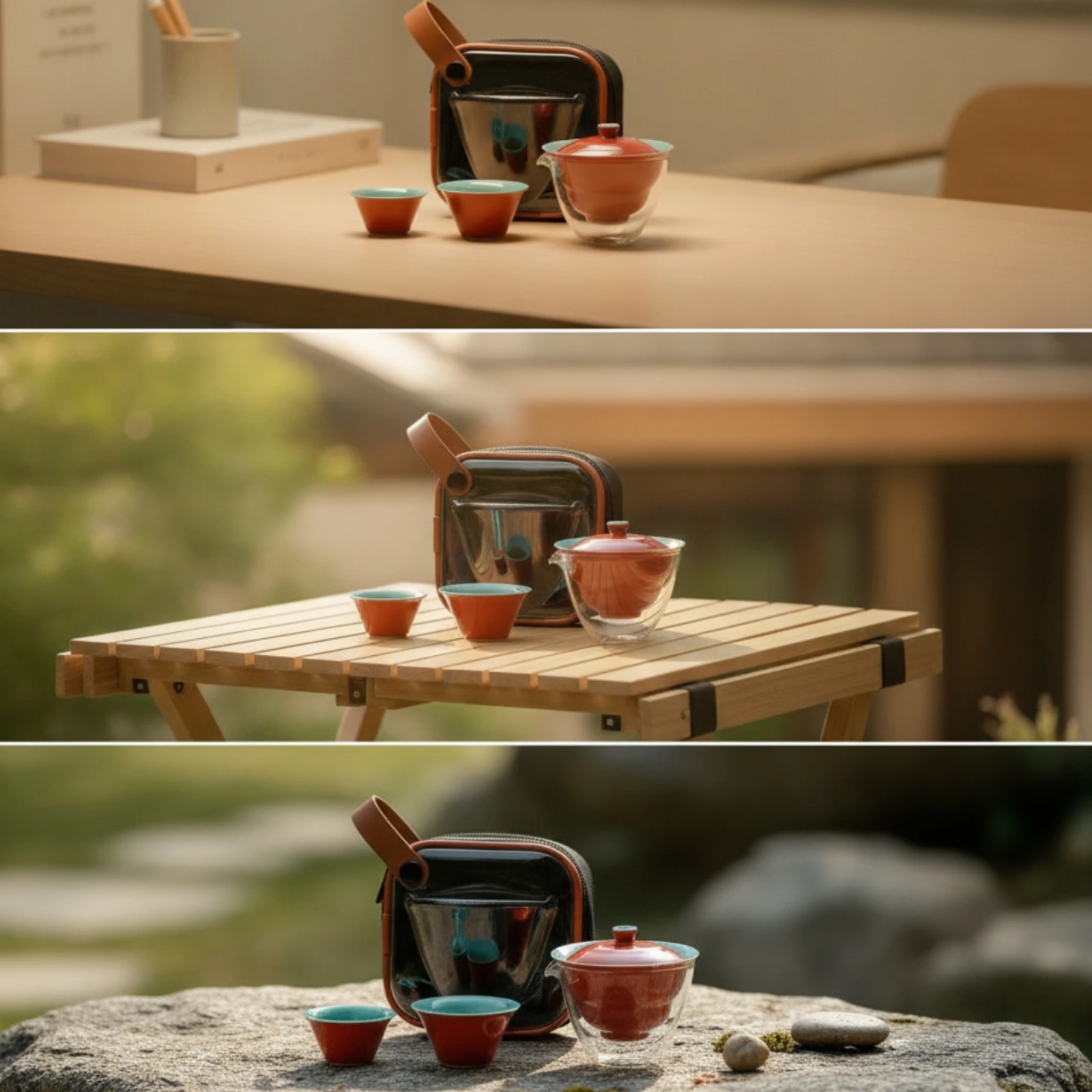 Ceramic Gaiwan Tea Set with Glass Pitcher Heat-Resistant Travel Gaiwan Tea Set with Case Space-Saving Easy to Clean
