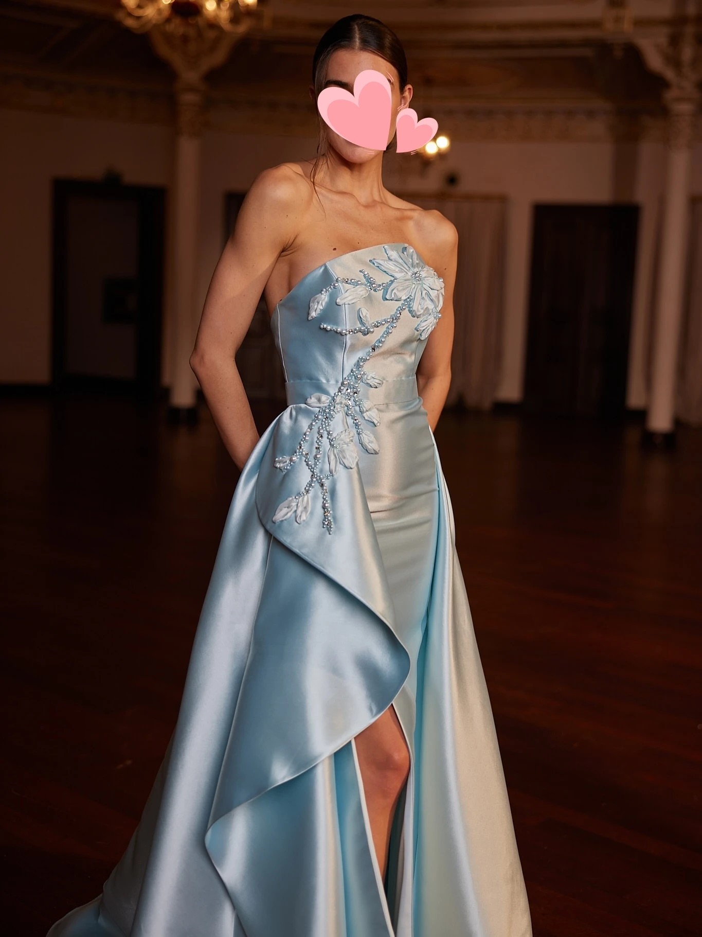 Autre rivage élégant Vintage doux bleu fleurs perles perles Satin personnaliser Occasion formelle robe de bal robes de soirée