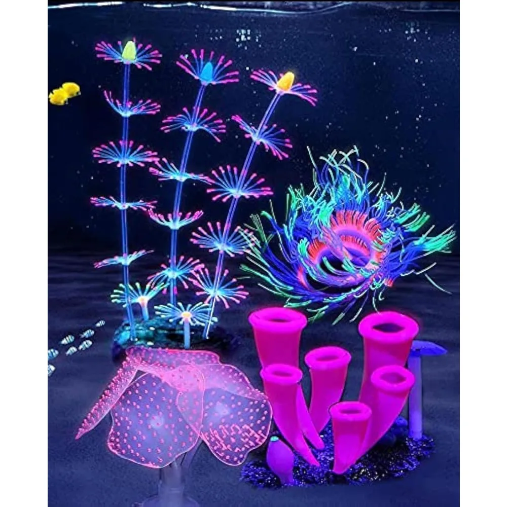 Aquarium Fish Tank Decorations with Glowing Effect Silicone Glow Artificial Ornament Coral Reef Plants for Aquarium random color
